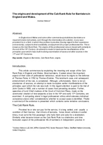 The Origins and Development of the Cab Rank Rule for Barristers in ...