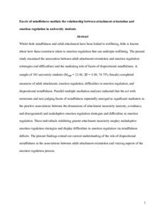Facets of mindfulness mediate the relationship between attachment ...